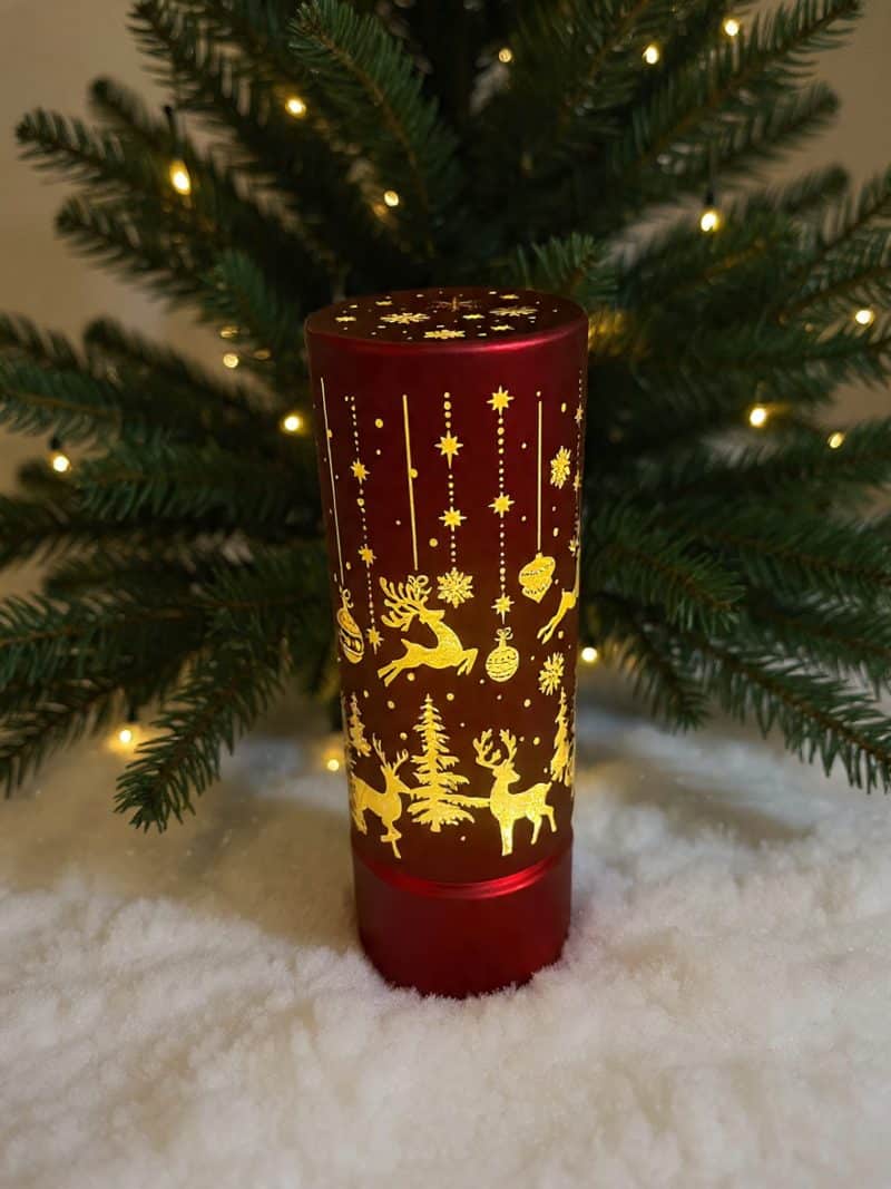 Red Flameless Revolving Glass LED Table Lamp