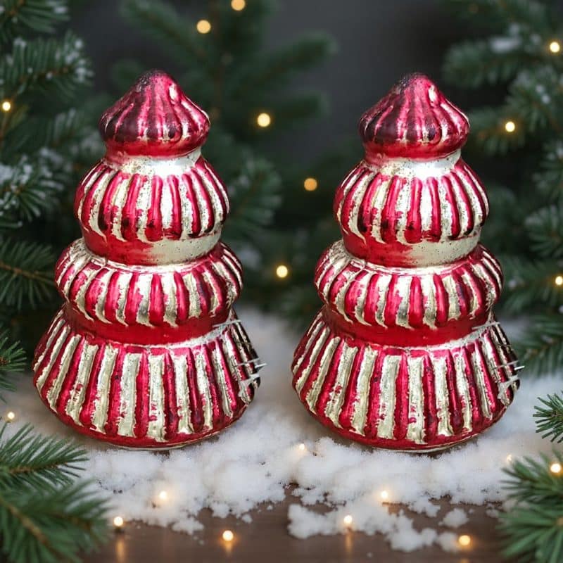 Mini Candy Cane Mercury Tree 2.5x2.5x4in / Set of 2