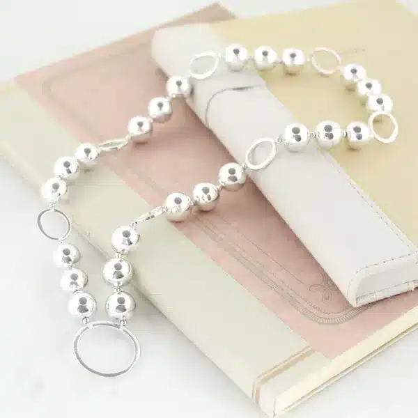 21" Silver Bead Stretch Necklace w/ Circles
