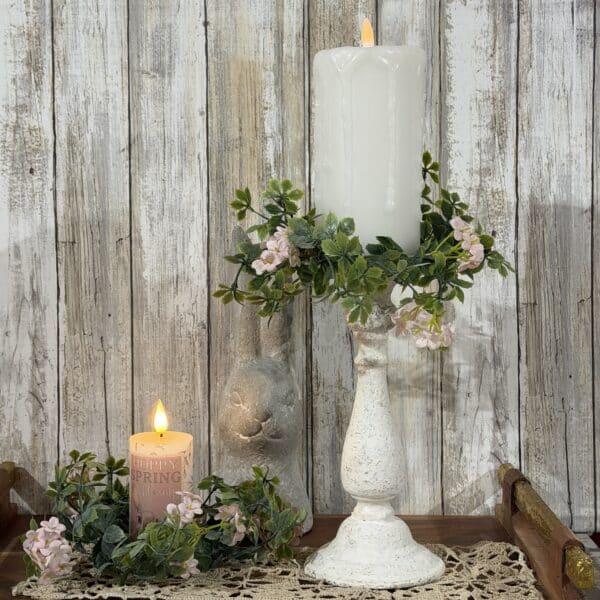 2.5” Pink Flower And Eucalyptus Candle Ring/ Set of 2