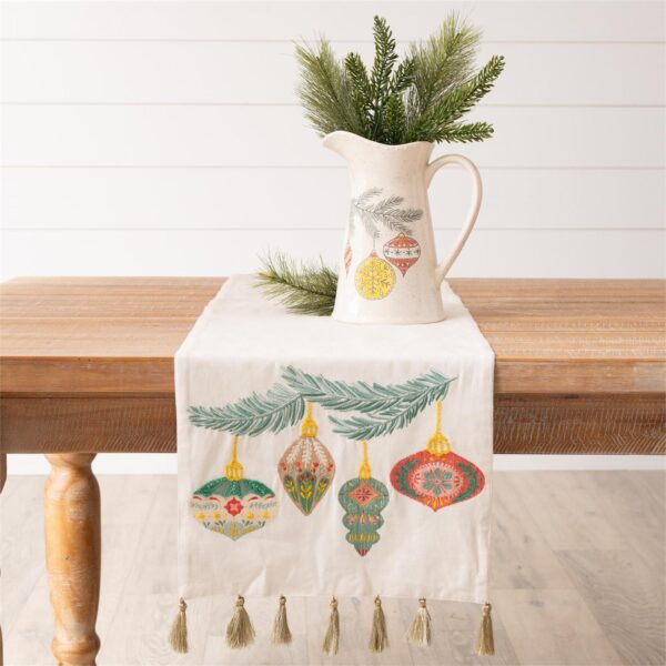 Merry Ornaments Embroidered Table Runner