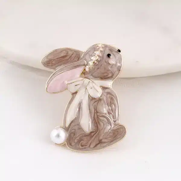 Enamel and Pearl Rabbit Pin/Pendant