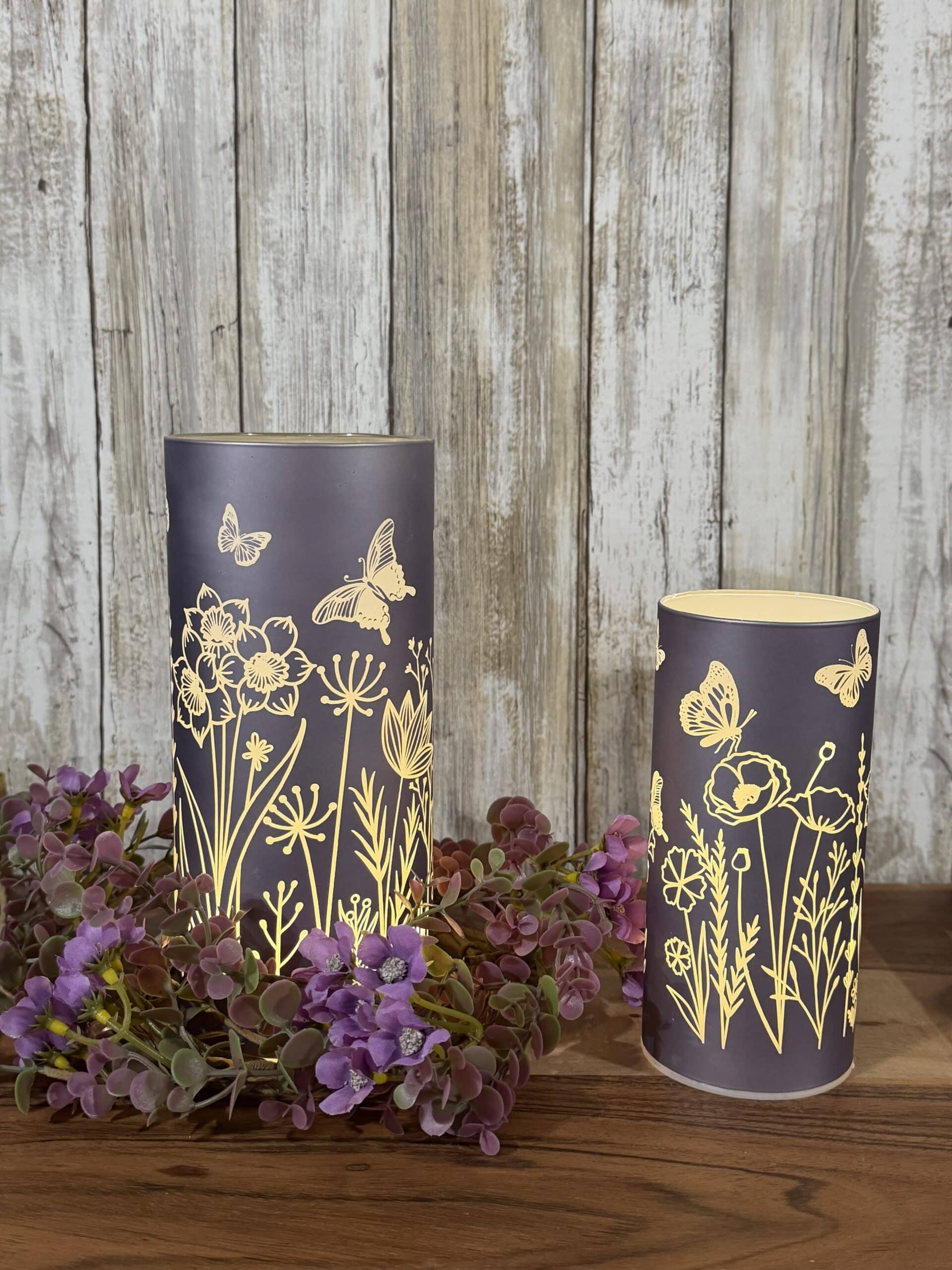 Set of 2 Violet Glass Meadow Timer Luminaries - Image 4