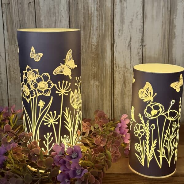 Set of 2 Violet Glass Meadow Timer Luminaries