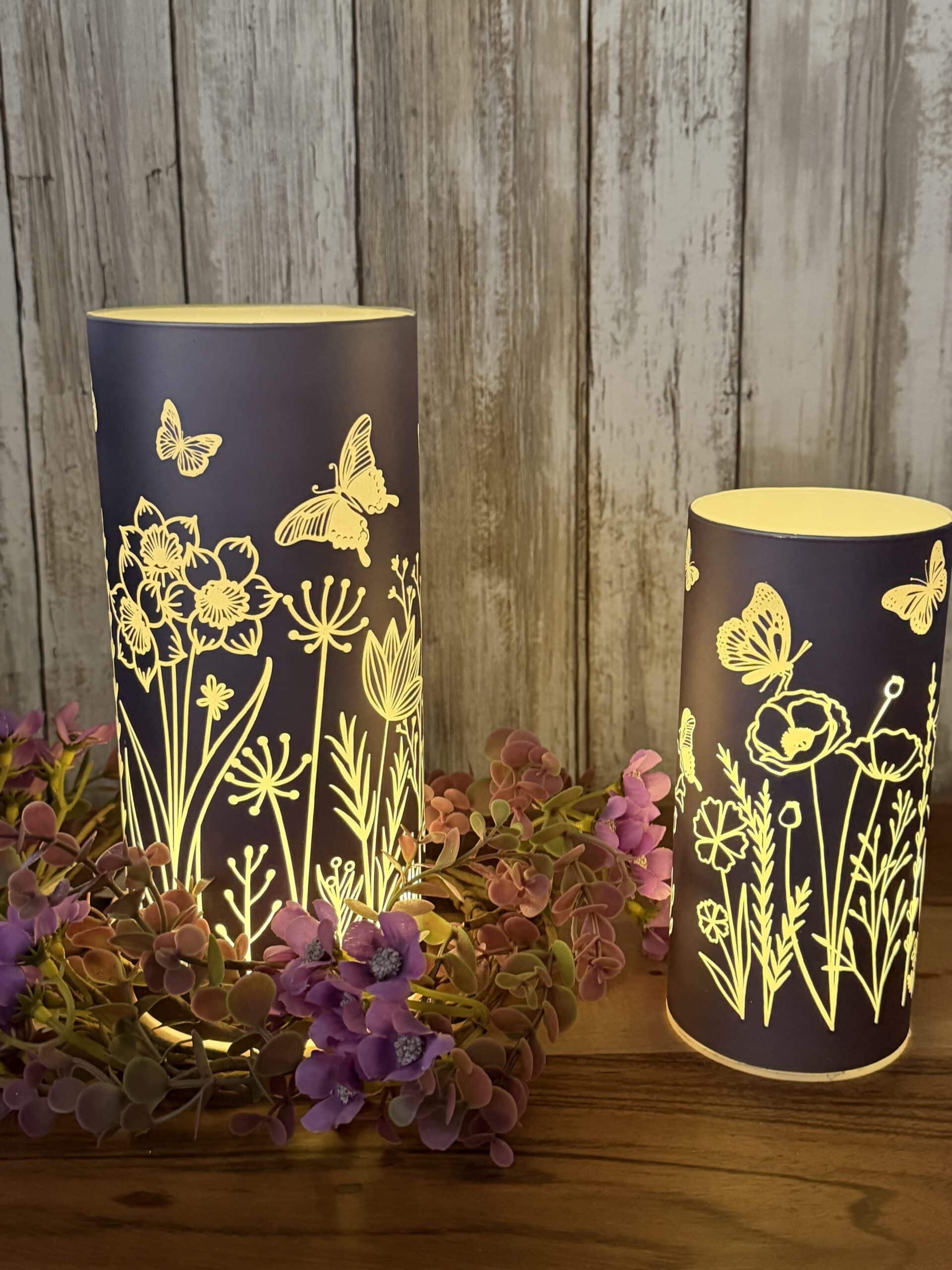 Set of 2 Violet Glass Meadow Timer Luminaries