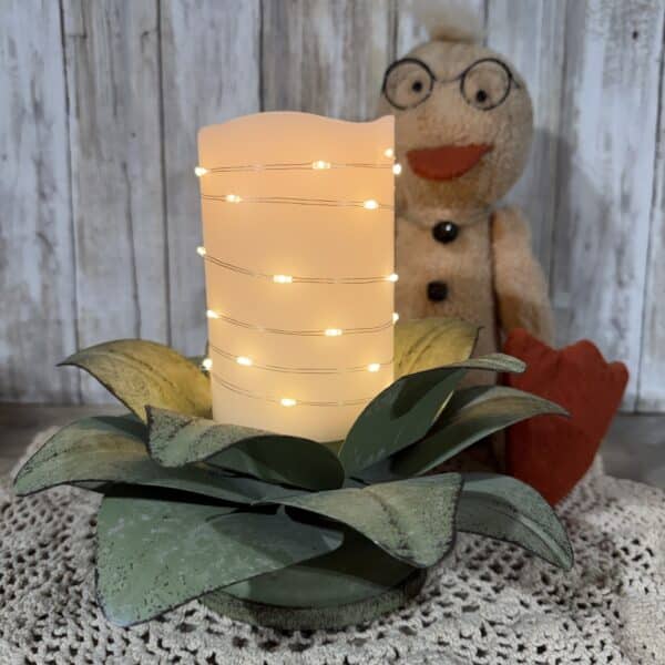 Green Metal Flower Candle Holder