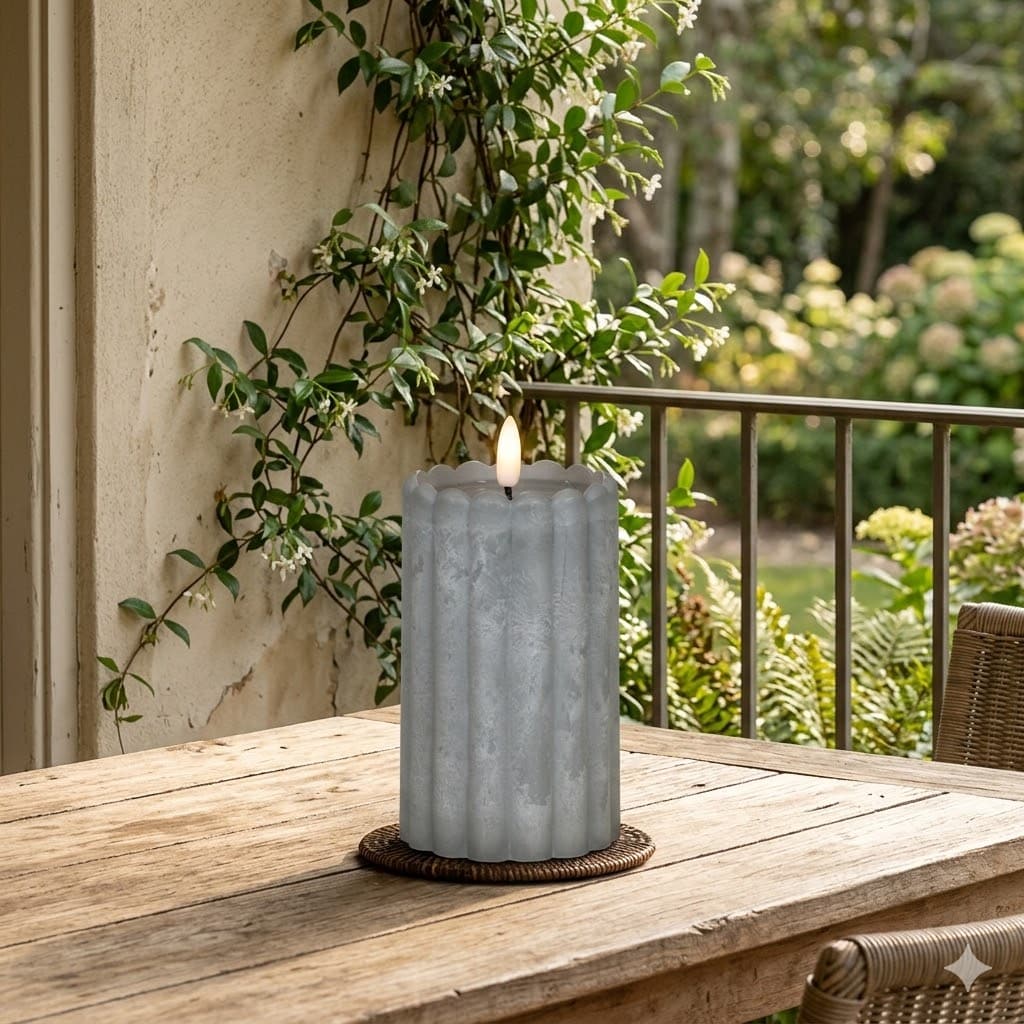 5" OUTDOOR 3D FLAME GREY COLUMN PILLAR CANDLE