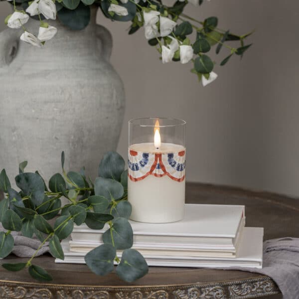 5" PATRIOTIC BUNTING GLASS 3D FLAME CANDLE