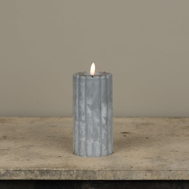 6" OUTDOOR 3D FLAME GREY COLUMN PILLAR CANDLE - Image 3