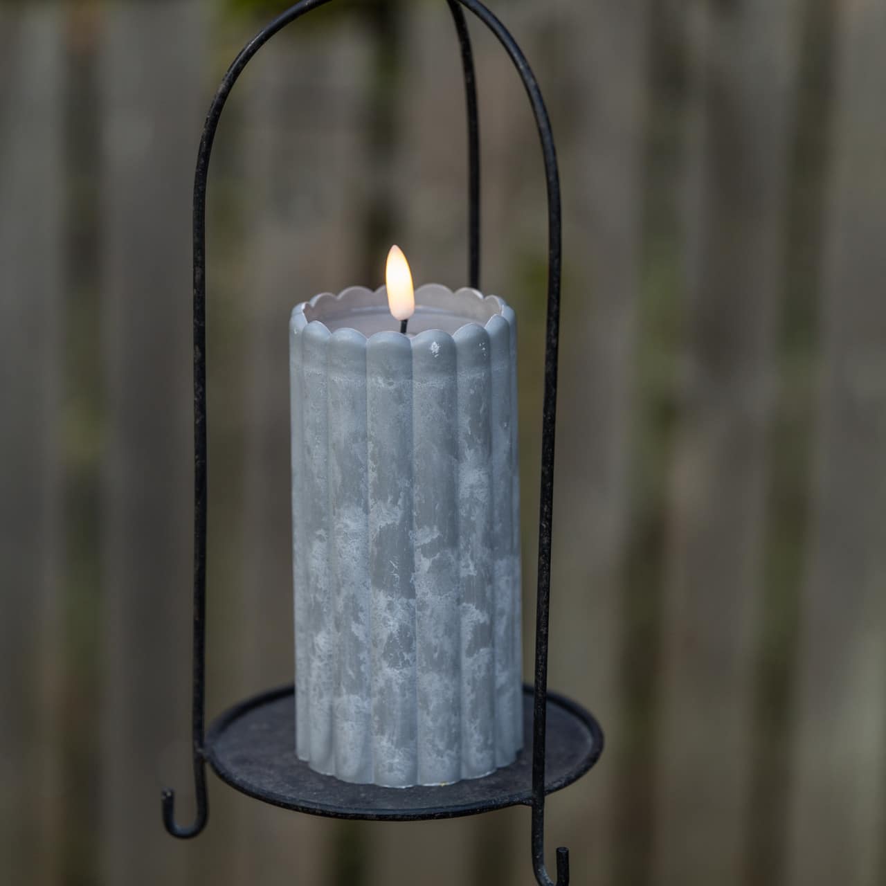 6" OUTDOOR 3D FLAME GREY COLUMN PILLAR CANDLE