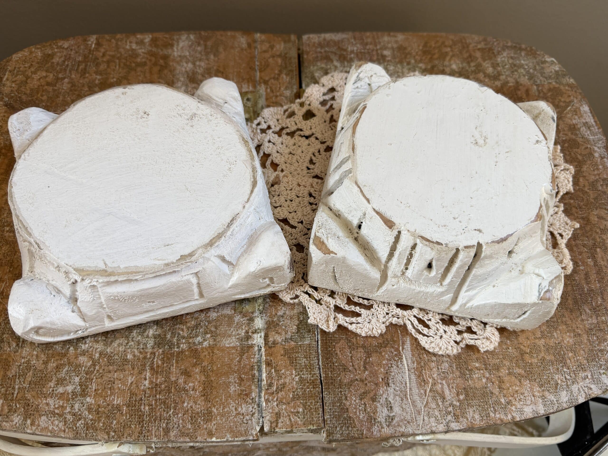 White Ornate Wood Pedestals Set of 2 - Image 3