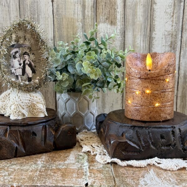 Brown Ornate Wood Pedestals Set of 2