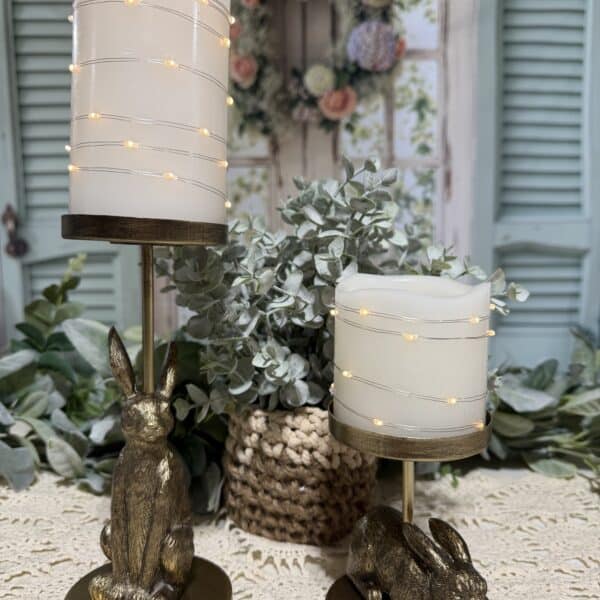 Gold Bunny Pillar Candle Holder / Set of 2