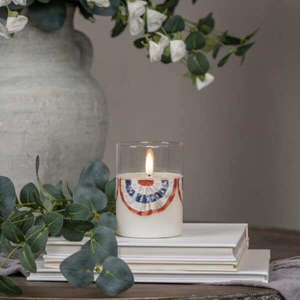 4" PATRIOTIC BUNTING GLASS 3D FLAME CANDLE