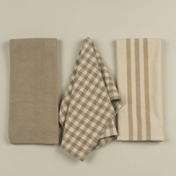 SET/3 TAN & CREAM KITCHEN TOWELS