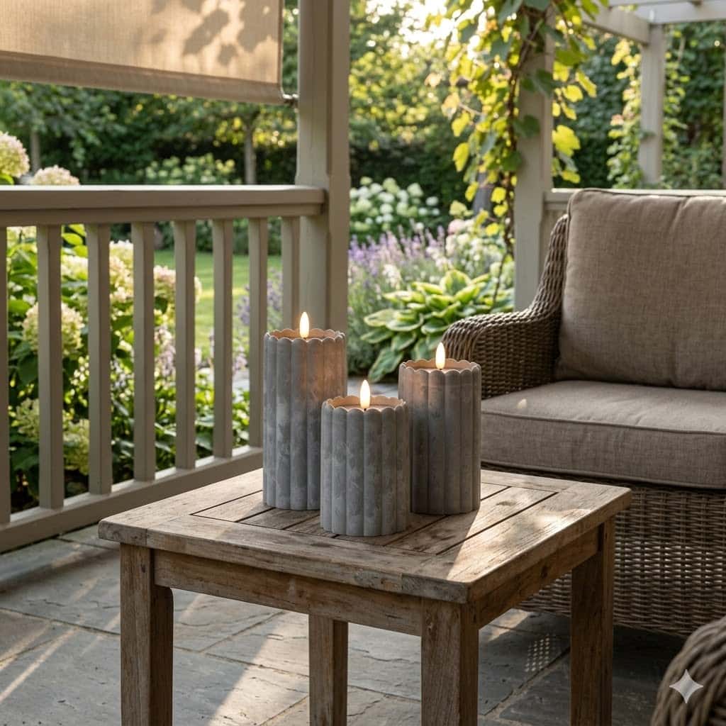 4" OUTDOOR 3D FLAME GREY COLUMN PILLAR CANDLE - Image 4