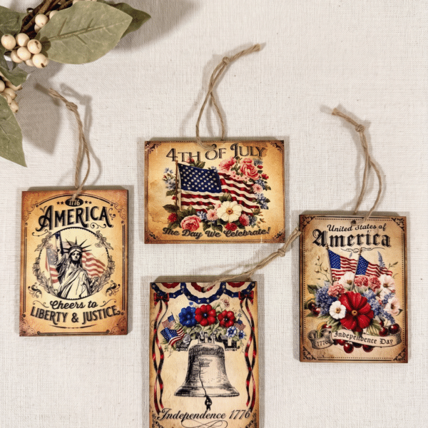 Set of 4 Handmade Vintage Independance Day Ornaments