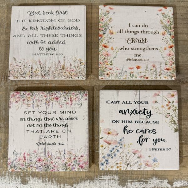 Set of 4 Words Of Grace Slate Coasters With Holder