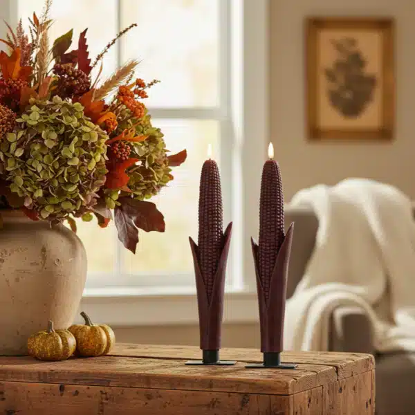 3D Flame Burgandy Corn Taper Candles/ Set of 2