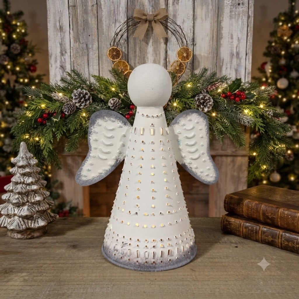 Irvin's Punched Tin Angel in Rustic White - Image 2