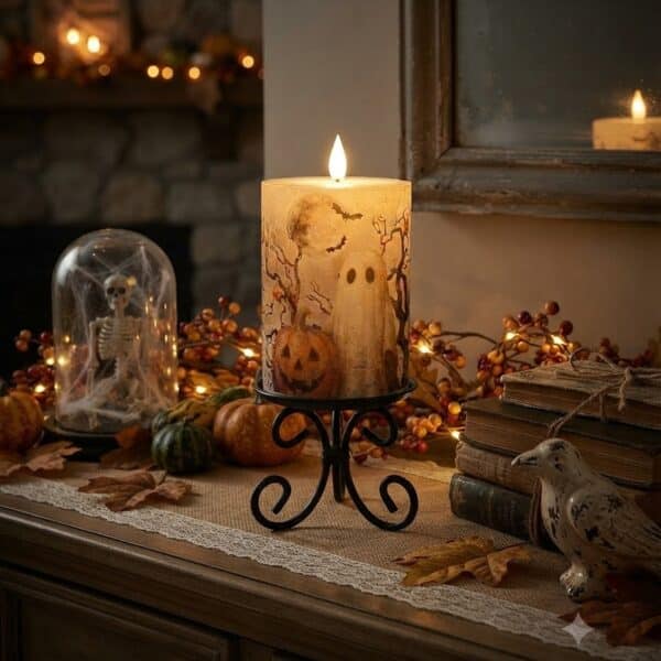 Ghost and Pumpkin LED Pillar