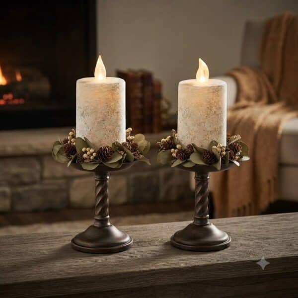 Rustic White Pillar Candle, 3” x 2” / Set of 2
