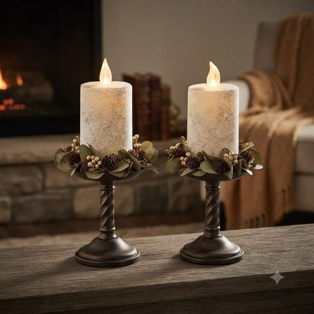 Rustic White Pillar Candle, 3” x 2” / Set of 2