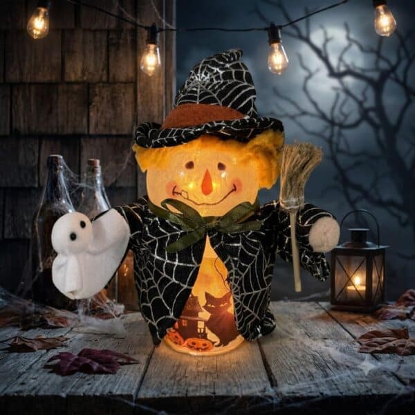Halloween Fun Pre Lit Timer Glass Witch With Ghost