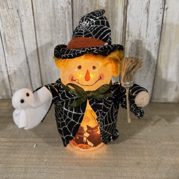 Halloween Fun Pre Lit Timer Glass Witch With Ghost