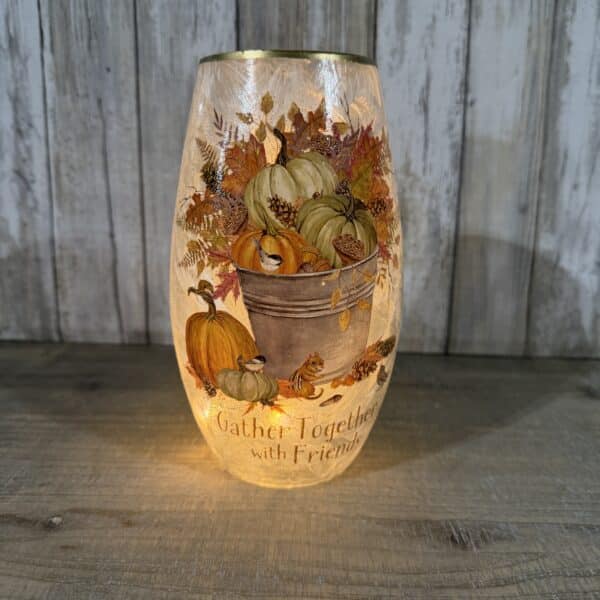 Fall Pumpkins Bucket Lighted Vase