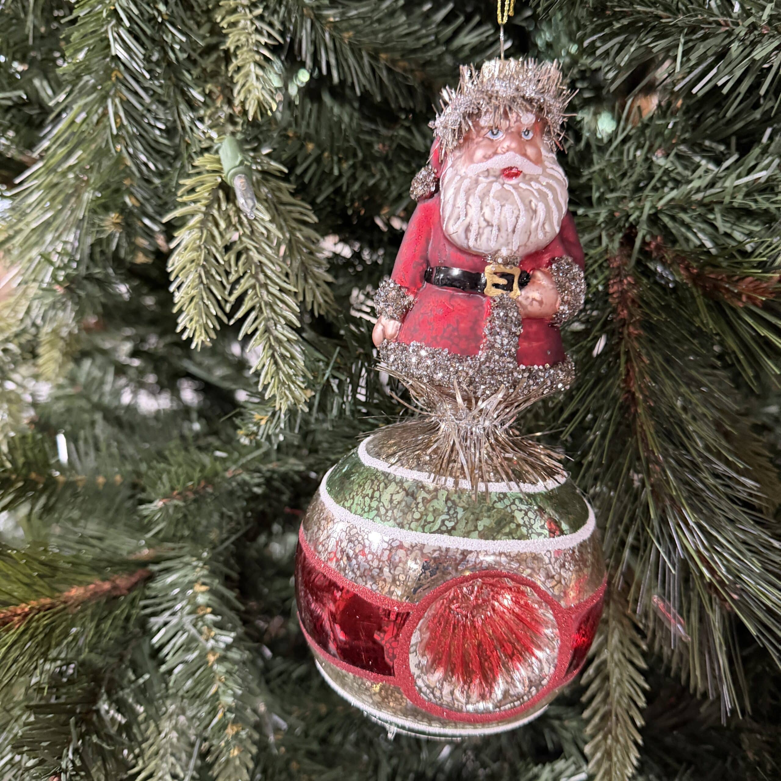 Glass Figural Tinsel Santa Ornaments / Set of 2 - Image 3