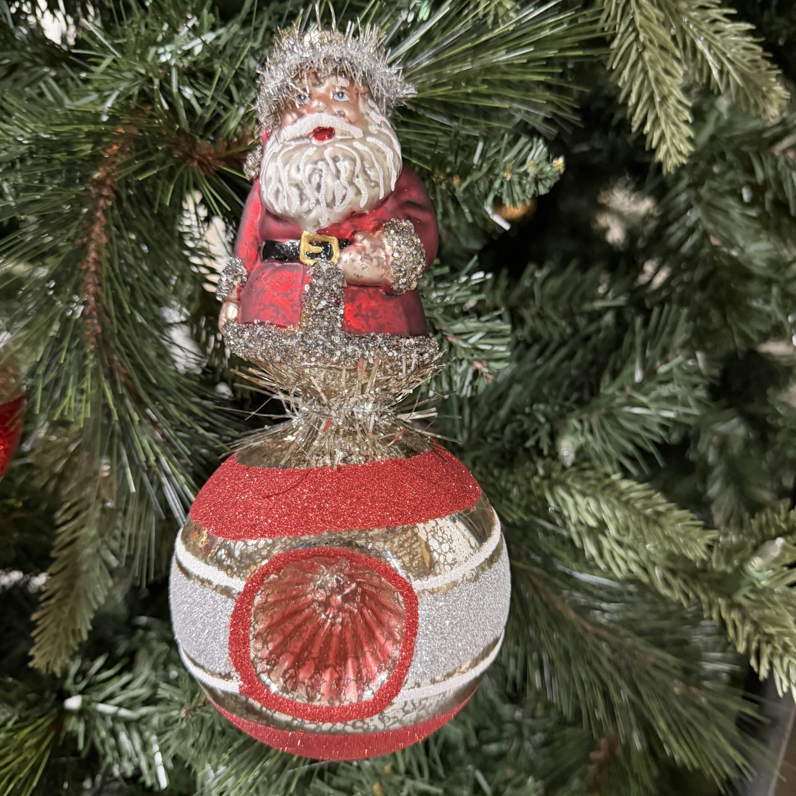 Glass Figural Tinsel Santa Ornaments / Set of 2 - Image 2