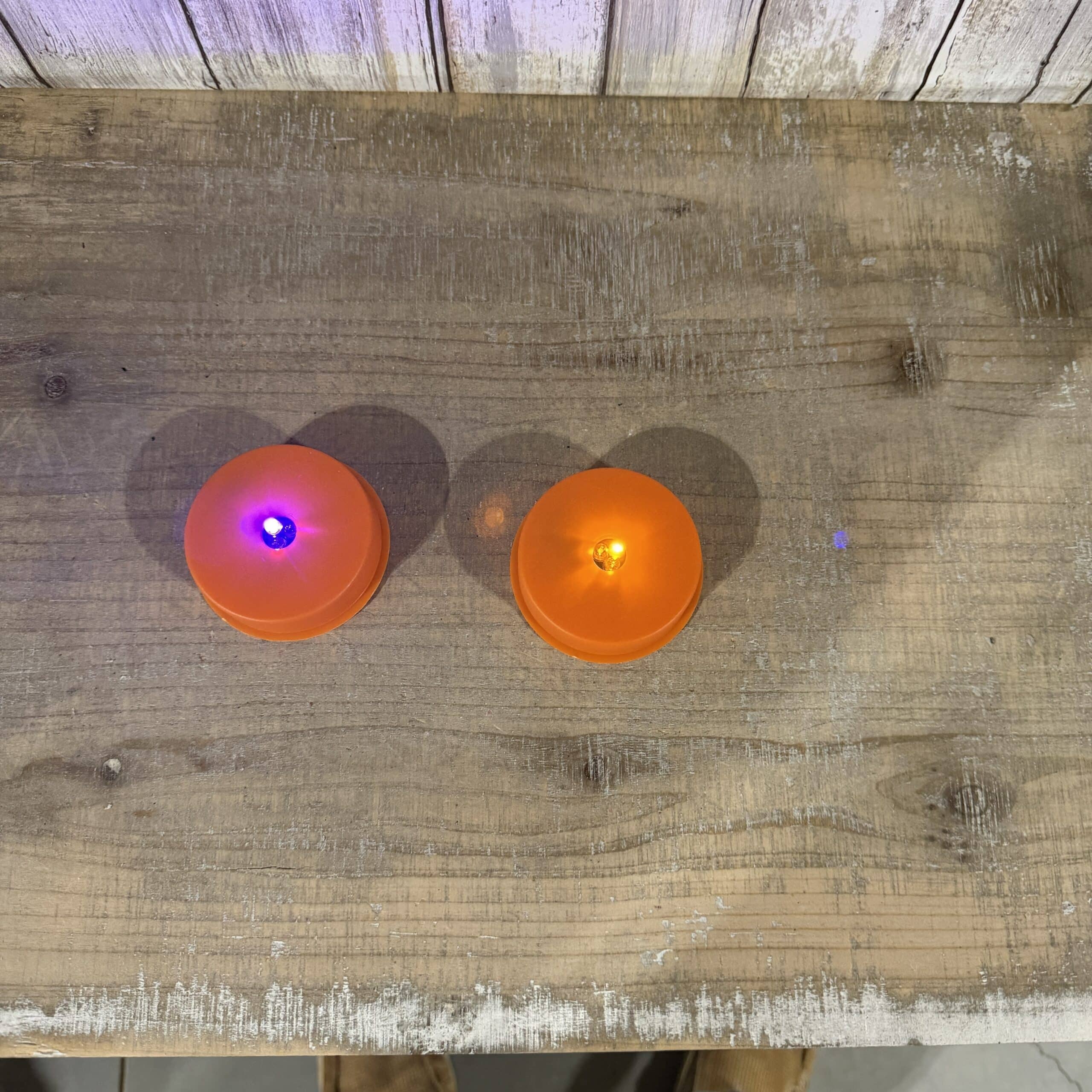 Orange Puck Lights with Strobe Effect / Set of 2