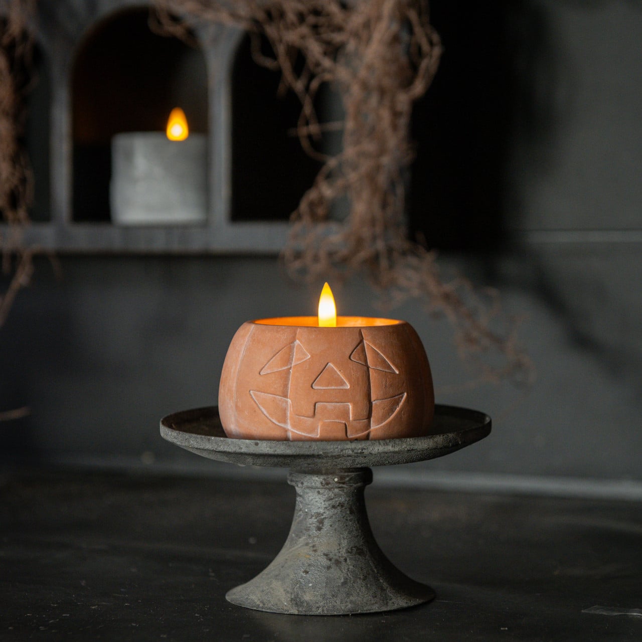 3" ORANGE JACK-O-LANTERN 3D FLAME CANDLE