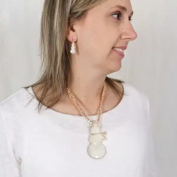 Gold Dipped Enamel Snowman Earrings