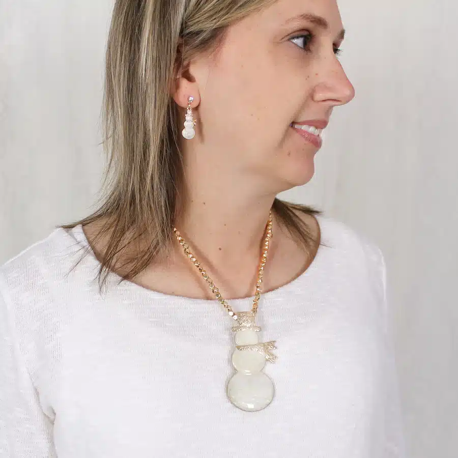 Gold Dipped Enamel Snowman Earrings