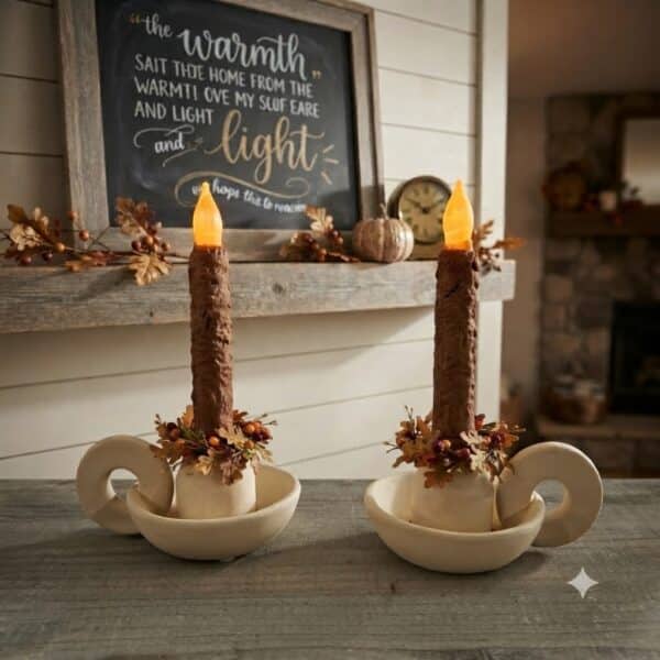 Set of 2 Ivory Fingerloop Candleholders