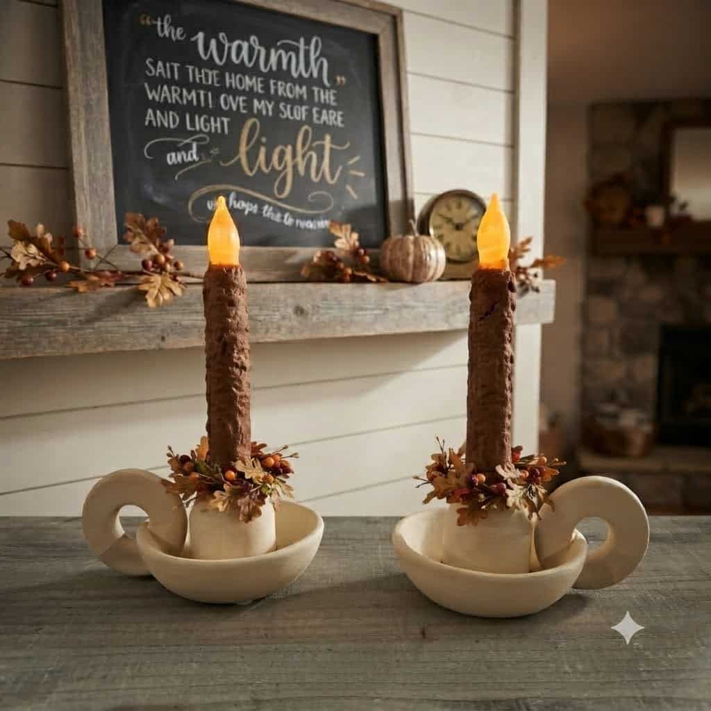 Set of 2 Ivory Fingerloop Candleholders