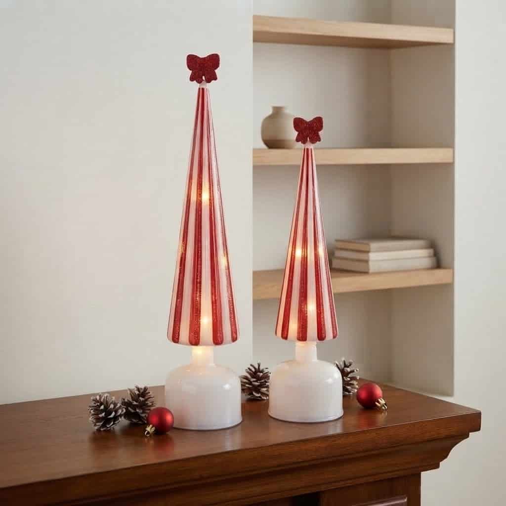 Candy Striped Glass Rotating LED Trees / Set of 2 - Image 2