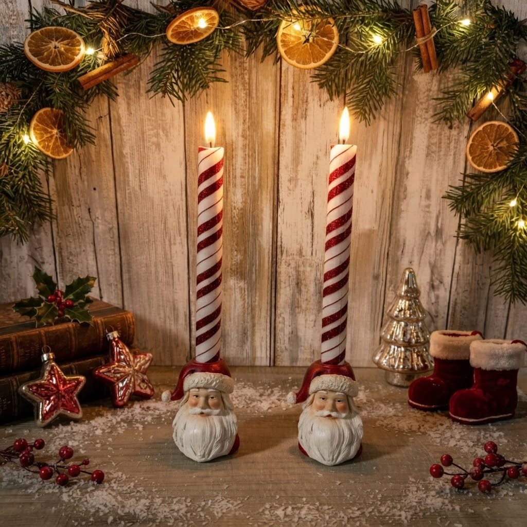 Santa Head Taper Holder / Set of 2