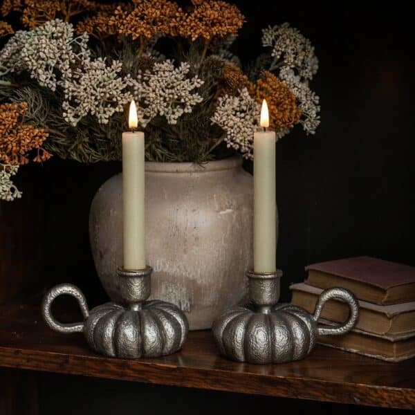 PEWTER PUMPKIN TAPER CANDLE HOLDER/ SET OF 2