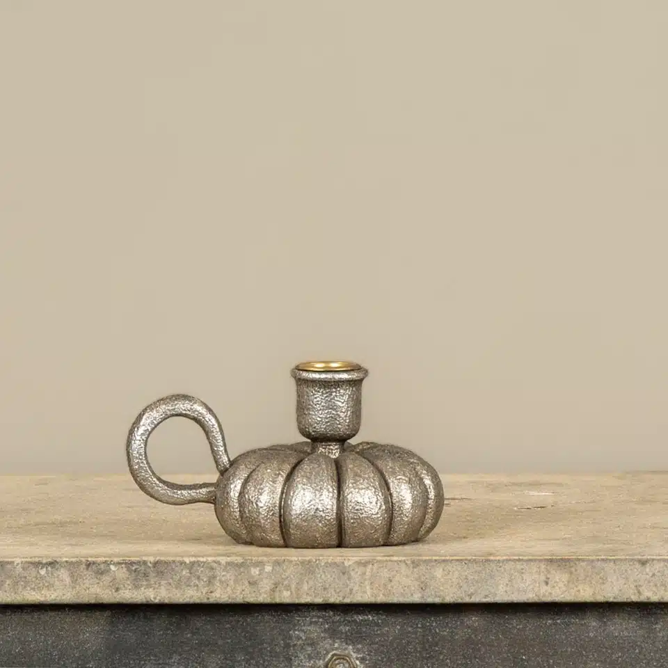 PEWTER PUMPKIN TAPER CANDLE HOLDER/ SET OF 2 - Image 2