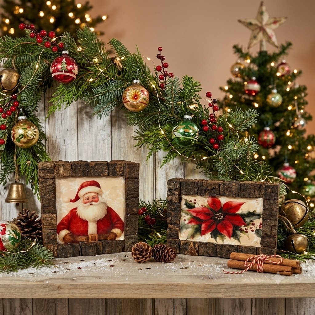 Live Edge Santa and Poinsettia Trays 2 Piece Set