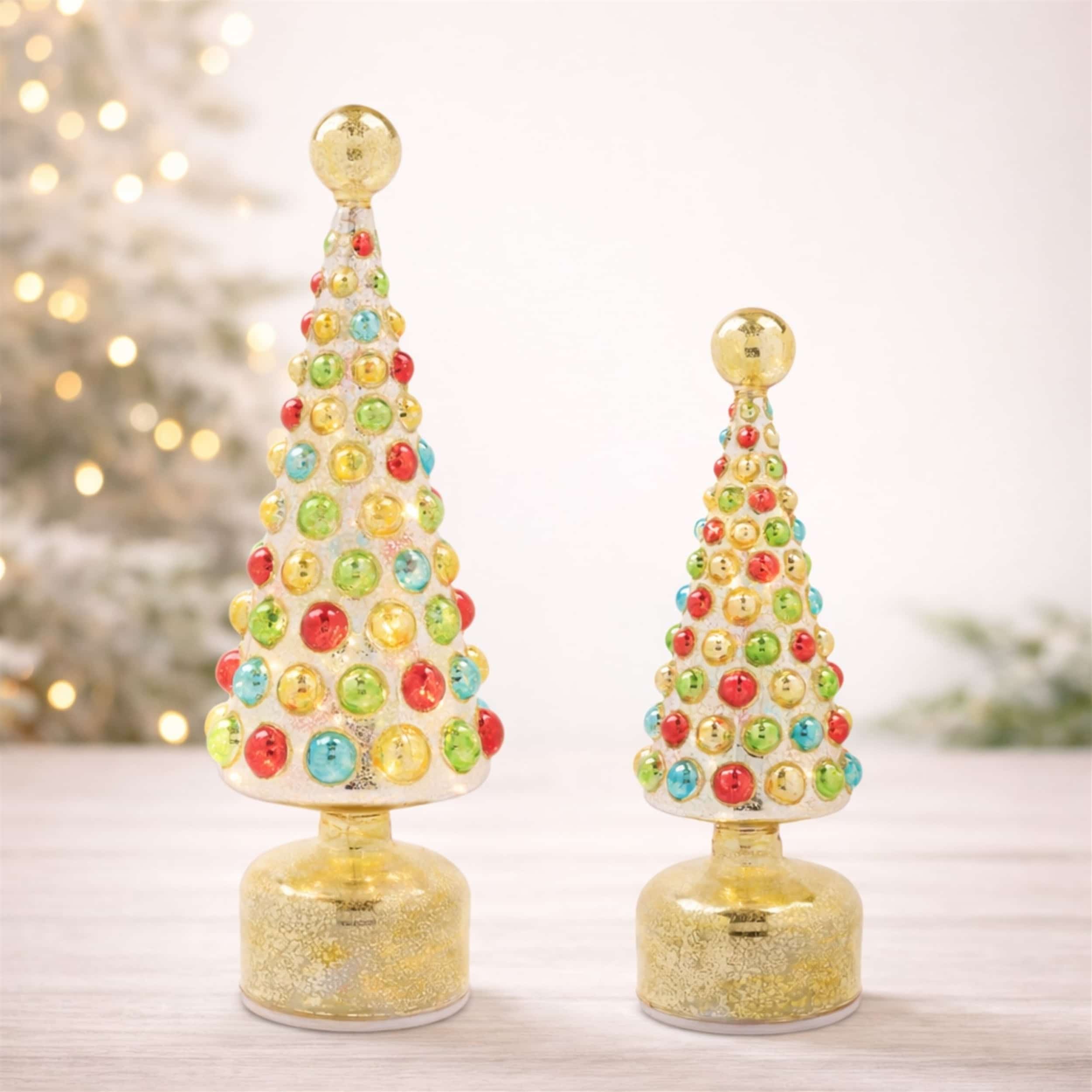 Rotating LED Crackled Glass Shimmer Trees / Set of 2 - Image 2