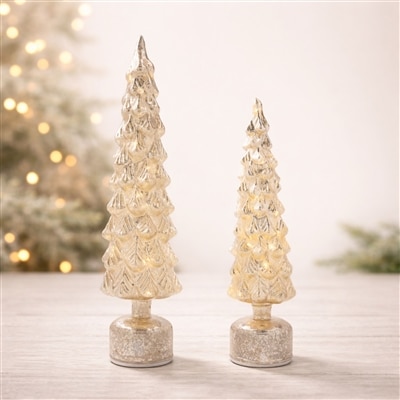 Shimmering Mercury Glass Rotating LED Trees / Set of 2 - Image 2