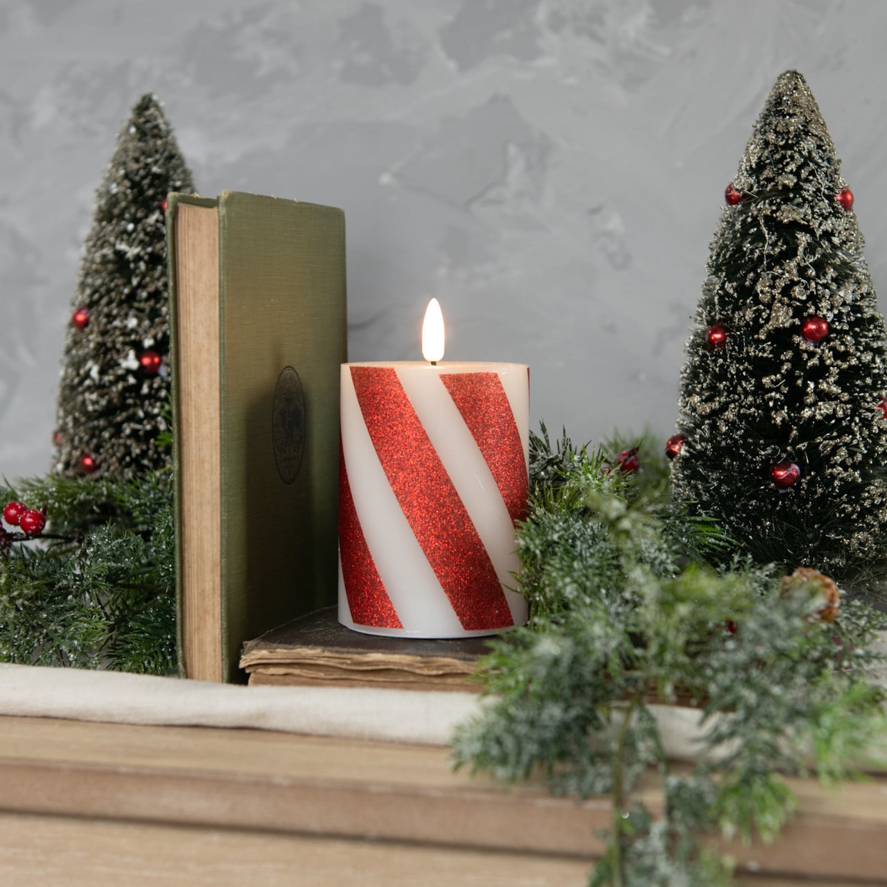 RED 3D FLAME CANDY CANE PILLAR CANDLES - Image 2