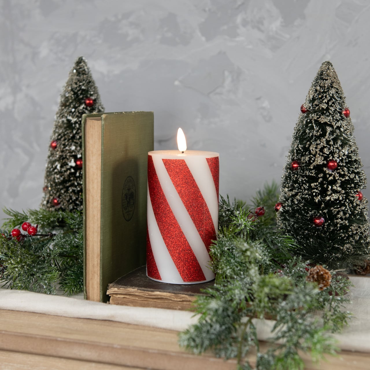 RED 3D FLAME CANDY CANE PILLAR CANDLES - Image 3