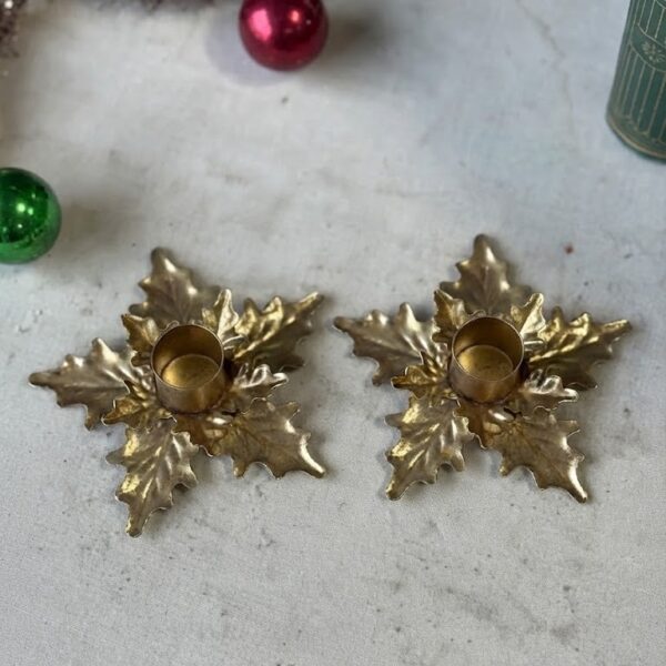 4" Golden Poinsettia Taper Holder | Set of 2 - Image 2
