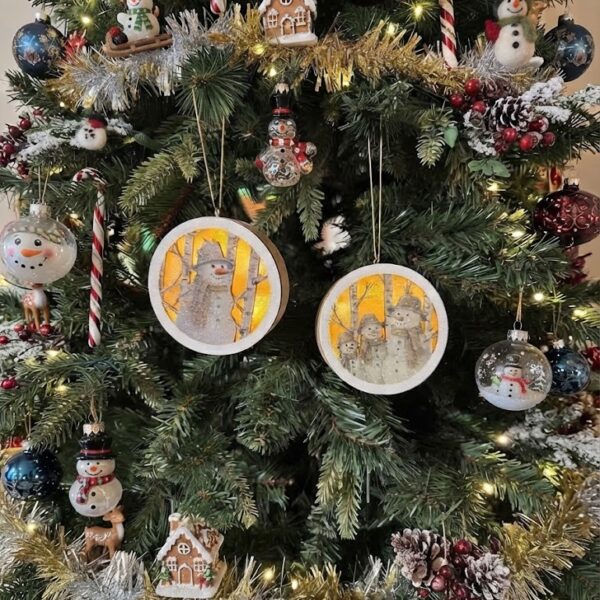 Lighted Birch Snowman Ornament Set of Two