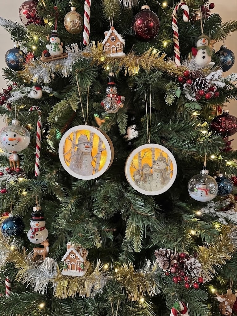 Lighted Birch Snowman Ornament Set of Two